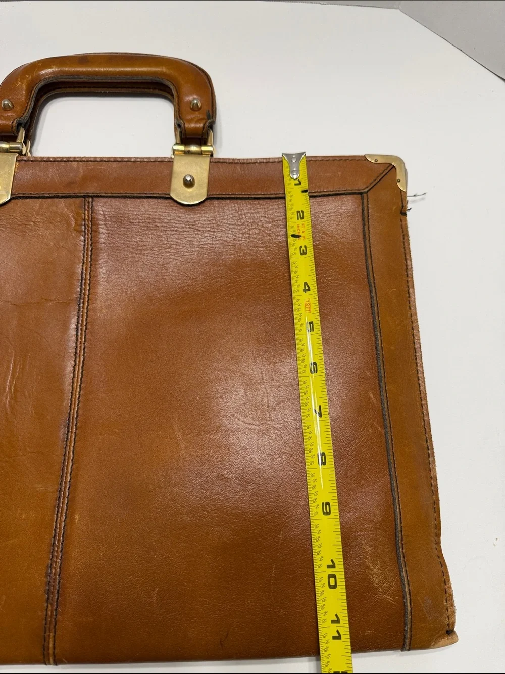 Men's Tan Leather Top-Handle Briefcase with Brass Accents